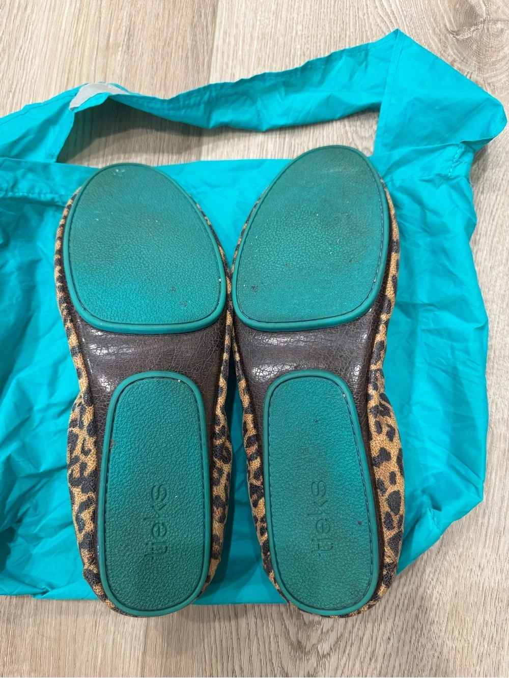 Tieks Leopard Print Foldable Leather Ballet Flats - Tan and Black